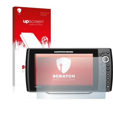 Vorderseite einer Produktverpackung mit dem Markenlogo upscreen. Daneben ist das Gerät Humminbird Helix 10 mit dem zugehörigen