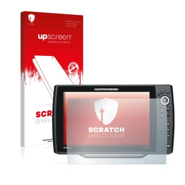 Vorderseite einer Produktverpackung mit dem Markenlogo upscreen. Daneben ist das Gerät Humminbird Helix 12 mit dem zugehörigen