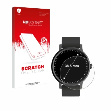 Vorderseite einer Produktverpackung mit dem Markenlogo upscreen. Daneben ist das Gerät Armbanduhren (Kreisrund, ø: 38.5 mm) mi