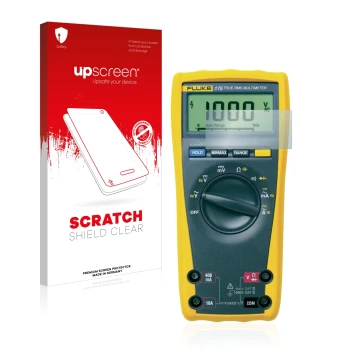 Vorderseite einer Produktverpackung mit dem Markenlogo upscreen. Daneben ist das Gerät Fluke MultiMeter 175 mit dem zugehörige