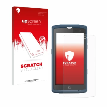 Vorderseite einer Produktverpackung mit dem Markenlogo upscreen. Daneben ist das Gerät Crosscall Core X3 mit dem zugehörigen D