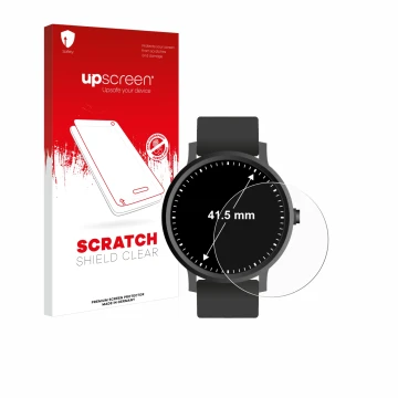 Vorderseite einer Produktverpackung mit dem Markenlogo upscreen. Daneben ist das Gerät Armbanduhren (Kreisrund, ø: 41.5 mm) mi