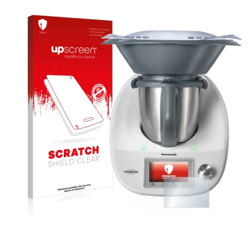 Vorderseite einer Produktverpackung mit dem Markenlogo upscreen. Daneben ist das Gerät Vorwerk Bimby TM5 mit dem zugehörigen D