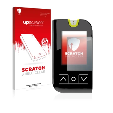 Vorderseite einer Produktverpackung mit dem Markenlogo upscreen. Daneben ist das Gerät Mylife Unio Neva mit dem zugehörigen Di