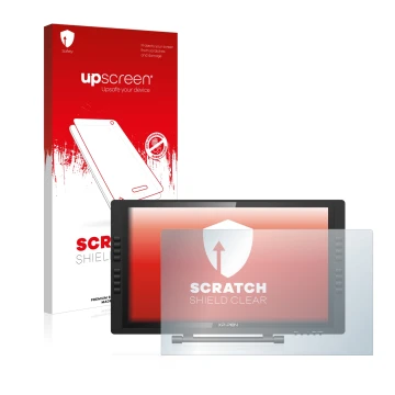 Vorderseite einer Produktverpackung mit dem Markenlogo upscreen. Daneben ist das Gerät XP-Pen Artist 22E Pro mit dem zugehörig