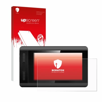 Vorderseite einer Produktverpackung mit dem Markenlogo upscreen. Daneben ist das Gerät XP-Pen Artist 12 mit dem zugehörigen Di