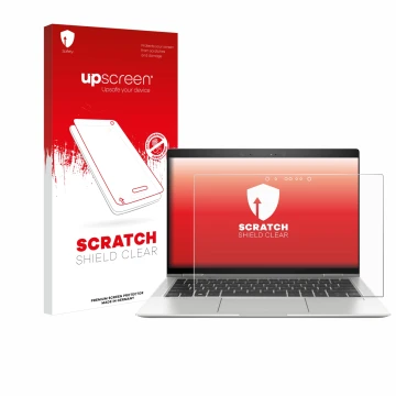 Vorderseite einer Produktverpackung mit dem Markenlogo upscreen. Daneben ist das Gerät HP EliteBook x360 1030 G3 mit dem zugeh