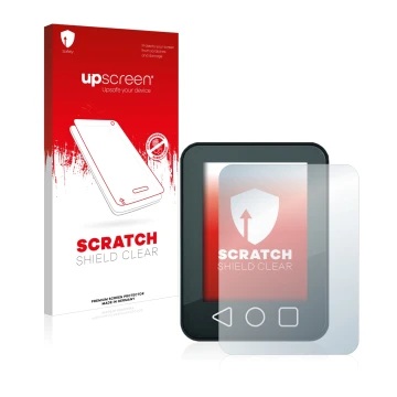Vorderseite einer Produktverpackung mit dem Markenlogo upscreen. Daneben ist das Gerät Neodrives neoMMI Z20c mit dem zugehörig