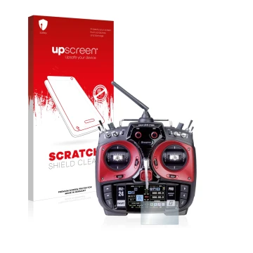 Vorderseite einer Produktverpackung mit dem Markenlogo upscreen. Daneben ist das Gerät Graupner mz-24 Pro mit dem zugehörigen 