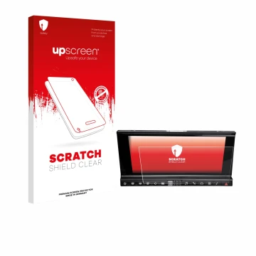 Vorderseite einer Produktverpackung mit dem Markenlogo upscreen. Daneben ist das Gerät DS 7 Crossback Infotainmentsystem mit d