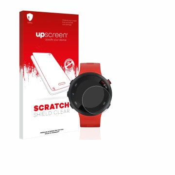 Vorderseite einer Produktverpackung mit dem Markenlogo upscreen. Daneben ist das Gerät Garmin Forerunner 45 mit dem zugehörige