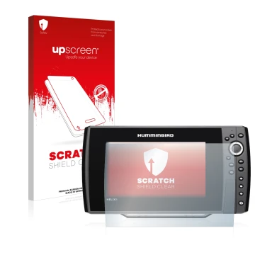 Vorderseite einer Produktverpackung mit dem Markenlogo upscreen. Daneben ist das Gerät Humminbird Helix 9 G3N mit dem zugehöri