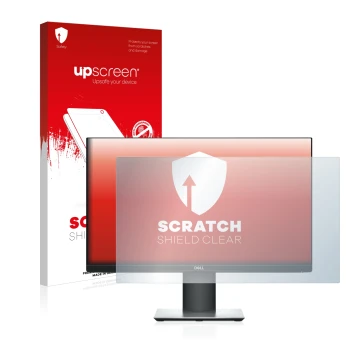 Vorderseite einer Produktverpackung mit dem Markenlogo upscreen. Daneben ist das Gerät Dell P2319H mit dem zugehörigen Display