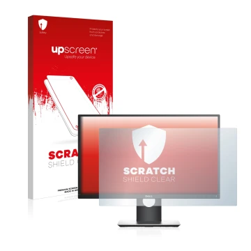 Vorderseite einer Produktverpackung mit dem Markenlogo upscreen. Daneben ist das Gerät Dell P2419H mit dem zugehörigen Display