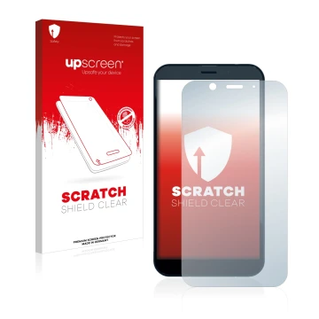 Vorderseite einer Produktverpackung mit dem Markenlogo upscreen. Daneben ist das Gerät Shiftphones Shift6m mit dem zugehörigen