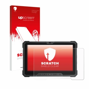 Vorderseite einer Produktverpackung mit dem Markenlogo upscreen. Daneben ist das Gerät Dell Latitude 12 Rugged 7212 mit dem zu