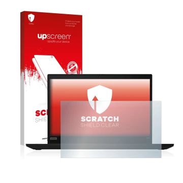 Vorderseite einer Produktverpackung mit dem Markenlogo upscreen. Daneben ist das Gerät Lenovo ThinkPad X390 Non-Touch mit dem 