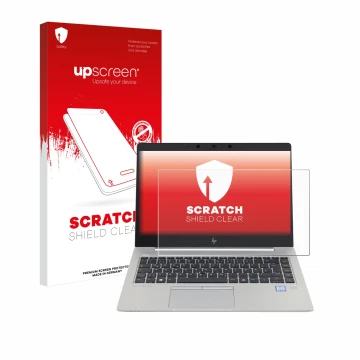 Vorderseite einer Produktverpackung mit dem Markenlogo upscreen. Daneben ist das Gerät HP EliteBook 840 G5 Non-Touch mit dem z