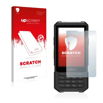 Vorderseite einer Produktverpackung mit dem Markenlogo upscreen. Daneben ist das Gerät Cyrus CM 17 Hybrid mit dem zugehörigen 