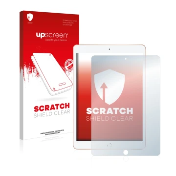 Vorderseite einer Produktverpackung mit dem Markenlogo upscreen. Daneben ist das Gerät Apple iPad 10.2