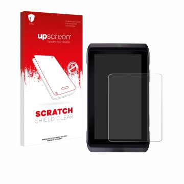 Vorderseite einer Produktverpackung mit dem Markenlogo upscreen. Daneben ist das Gerät Atomos Shogun 7 mit dem zugehörigen Dis