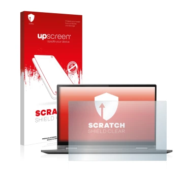 Vorderseite einer Produktverpackung mit dem Markenlogo upscreen. Daneben ist das Gerät Lenovo Yoga C740 14
