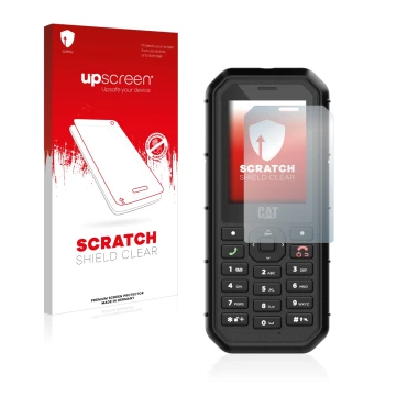 Vorderseite einer Produktverpackung mit dem Markenlogo upscreen. Daneben ist das Gerät Caterpillar Cat B26 mit dem zugehörigen