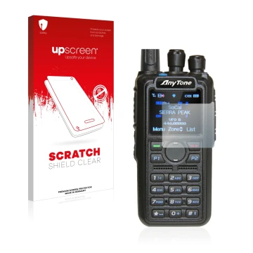 Vorderseite einer Produktverpackung mit dem Markenlogo upscreen. Daneben ist das Gerät AnyTone AT-D878UV mit dem zugehörigen D