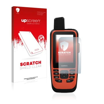 Vorderseite einer Produktverpackung mit dem Markenlogo upscreen. Daneben ist das Gerät Garmin GPSMAP 86i mit dem zugehörigen D