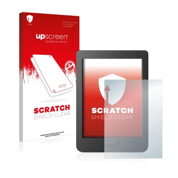 Vorderseite einer Produktverpackung mit dem Markenlogo upscreen. Daneben ist das Gerät Tolino Page 2 mit dem zugehörigen Displ