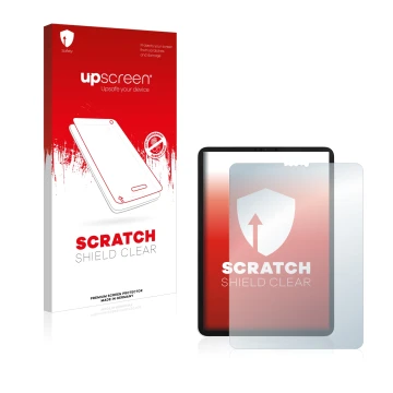 Vorderseite einer Produktverpackung mit dem Markenlogo upscreen. Daneben ist das Gerät Apple iPad Pro 11