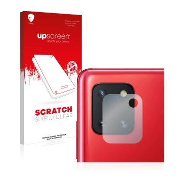 Vorderseite einer Produktverpackung mit dem Markenlogo upscreen. Daneben ist das Gerät Samsung Galaxy Note 10 Lite (NUR Kamera