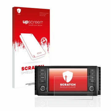 Vorderseite einer Produktverpackung mit dem Markenlogo upscreen. Daneben ist das Gerät Seat Leon 5F 2018 Media System Plus 201