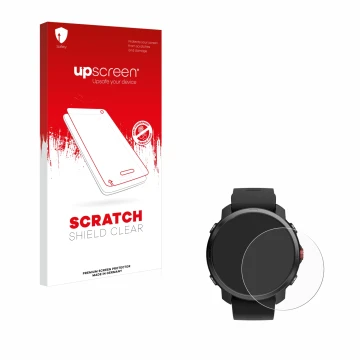 Vorderseite einer Produktverpackung mit dem Markenlogo upscreen. Daneben ist das Gerät Polar Grit X mit dem zugehörigen Displa