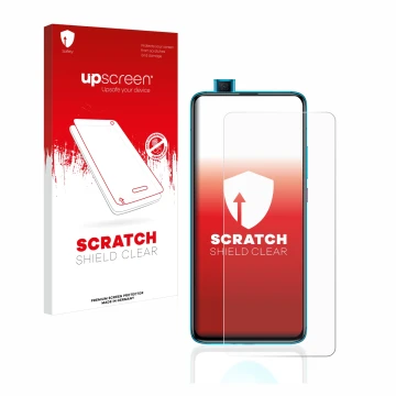 Vorderseite einer Produktverpackung mit dem Markenlogo upscreen. Daneben ist das Gerät Xiaomi Poco F2 Pro mit dem zugehörigen 