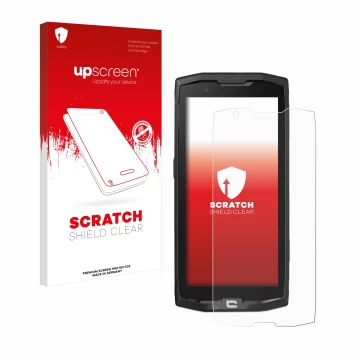 Vorderseite einer Produktverpackung mit dem Markenlogo upscreen. Daneben ist das Gerät Crosscall Core X4 mit dem zugehörigen D