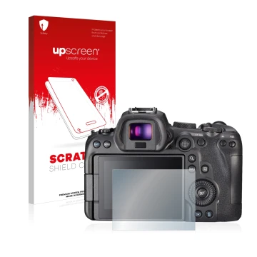 Vorderseite einer Produktverpackung mit dem Markenlogo upscreen. Daneben ist das Gerät Sony A7S III mit dem zugehörigen Displa