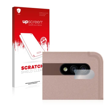 Vorderseite einer Produktverpackung mit dem Markenlogo upscreen. Daneben ist das Gerät Samsung Galaxy Tab S7 Plus WiFi 2020 (N