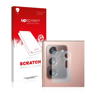 Vorderseite einer Produktverpackung mit dem Markenlogo upscreen. Daneben ist das Gerät Samsung Galaxy Note 20 Ultra 5G (NUR Ka