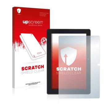 Vorderseite einer Produktverpackung mit dem Markenlogo upscreen. Daneben ist das Gerät Simbans Tangotab 10