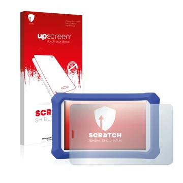 Vorderseite einer Produktverpackung mit dem Markenlogo upscreen. Daneben ist das Gerät Clementoni Clempad 9 Plus mit dem zugeh