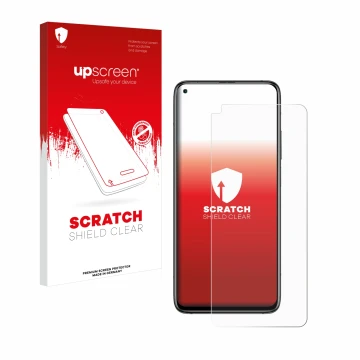 Vorderseite einer Produktverpackung mit dem Markenlogo upscreen. Daneben ist das Gerät Xiaomi Mi 10T Pro 5G mit dem zugehörige