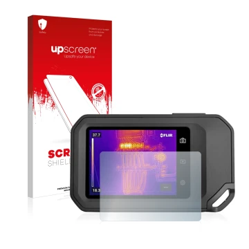 Vorderseite einer Produktverpackung mit dem Markenlogo upscreen. Daneben ist das Gerät Flir C5 mit dem zugehörigen Displayschu
