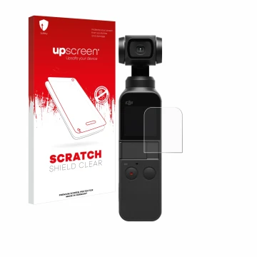Vorderseite einer Produktverpackung mit dem Markenlogo upscreen. Daneben ist das Gerät DJI Osmo Pocket 2 mit dem zugehörigen D