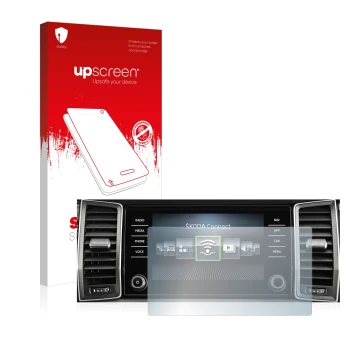 Vorderseite einer Produktverpackung mit dem Markenlogo upscreen. Daneben ist das Gerät Skoda Columbus Kodiaq 2020-2021 Infotai
