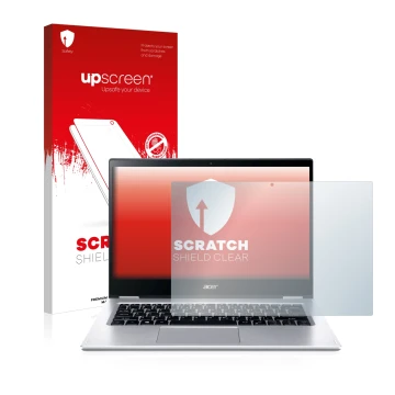 Vorderseite einer Produktverpackung mit dem Markenlogo upscreen. Daneben ist das Gerät Acer Spin 3 SP314-54N mit dem zugehörig