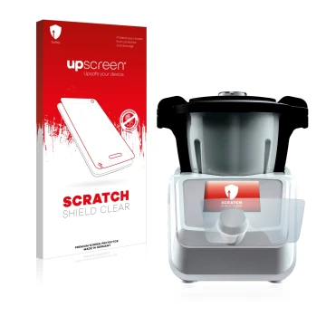 Vorderseite einer Produktverpackung mit dem Markenlogo upscreen. Daneben ist das Gerät SilverCrest Mini Monsieur Cuisine Conne