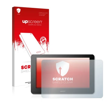 Vorderseite einer Produktverpackung mit dem Markenlogo upscreen. Daneben ist das Gerät Wacom One Creative Pen Display mit dem 