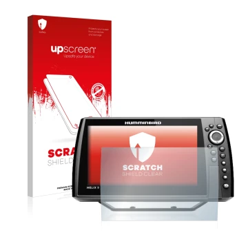 Vorderseite einer Produktverpackung mit dem Markenlogo upscreen. Daneben ist das Gerät Humminbird Helix 9 CHIRP MSI+ GPS G4N m