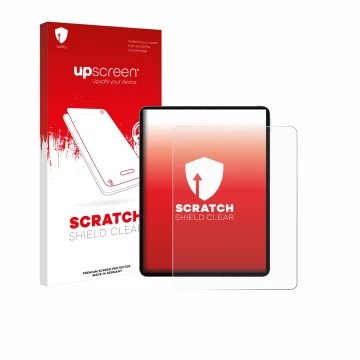 Vorderseite einer Produktverpackung mit dem Markenlogo upscreen. Daneben ist das Gerät Apple iPad Pro 12.9